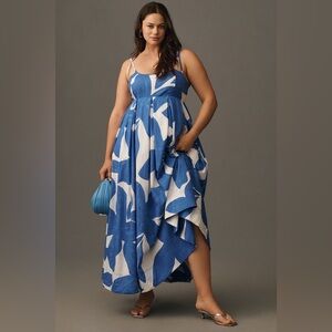 Anthropologie Printed Babydoll Smock Maxi Dress